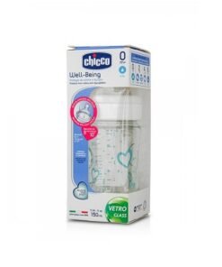CHICCO BIBERON EN VERRE 150 ML BLEU
