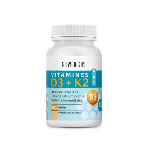 BIOHERBS VITAMINES D3+K2 BOITE DE 60 GÉLULES