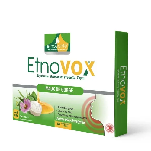 ETNOVOX MAUX DE GORGE MIEL EUCALYPTUS 16 COMPRIMES
