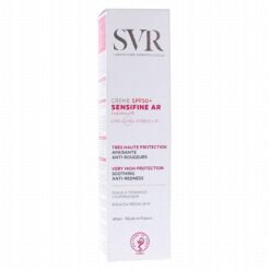 SVR Sensifine AR Crème SPF50+ 50 ml est une très haute protection solaire (filtres UVA et UVB) apaisante anti-rougeurs qui protège, hydrate et apaise.