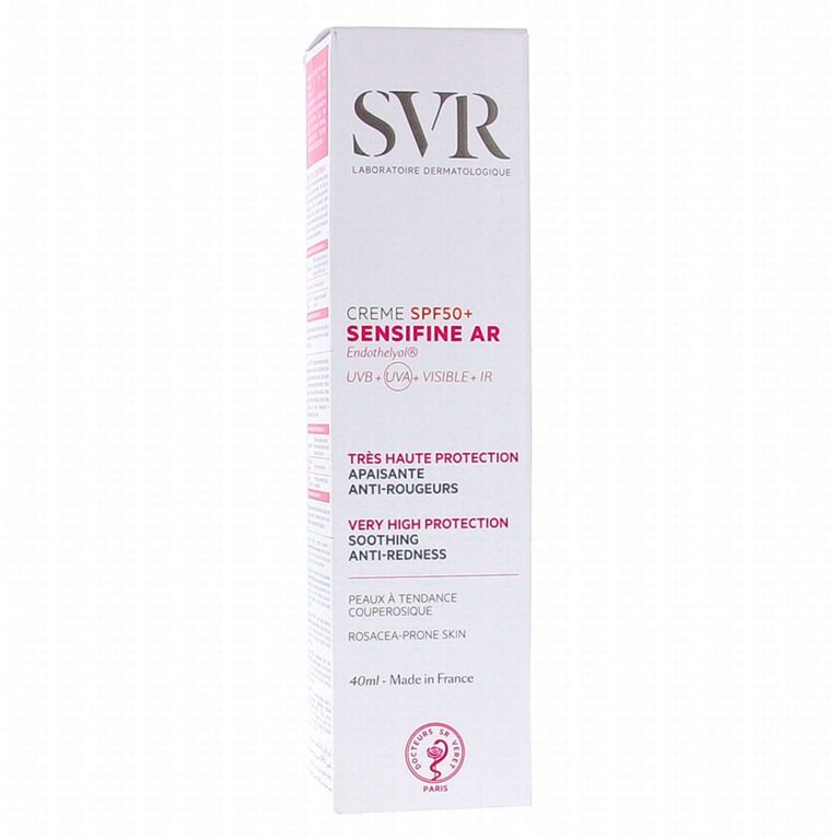 SVR Sensifine AR Crème SPF50+ 50 ml est une très haute protection solaire (filtres UVA et UVB) apaisante anti-rougeurs qui protège, hydrate et apaise.