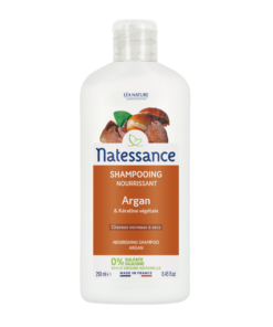 Shampoing Natessance Argan nourrissant pour cheveux secs et abîmés.