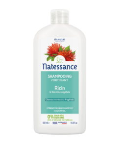 Shampoing Natessance Ricin Kératine 250ml pour cheveux fragilisés et abîmés.