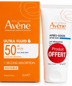 AVÈNE Ultra Fluid Éclat Radiance SPF 50+ 50 ml avec Lait Après-Soleil 50 ml offert. Très haute protection solaire, effet éclat naturel, hydratation et livraison rapide